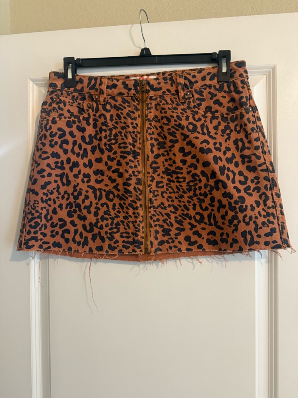 We The Free Rust and Black Leopard Zip-Front Mini Skirt